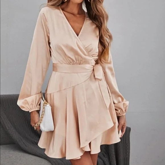 SHEIN | Dresses | Satin Wrap Flowy Wrap Dress | Poshmark